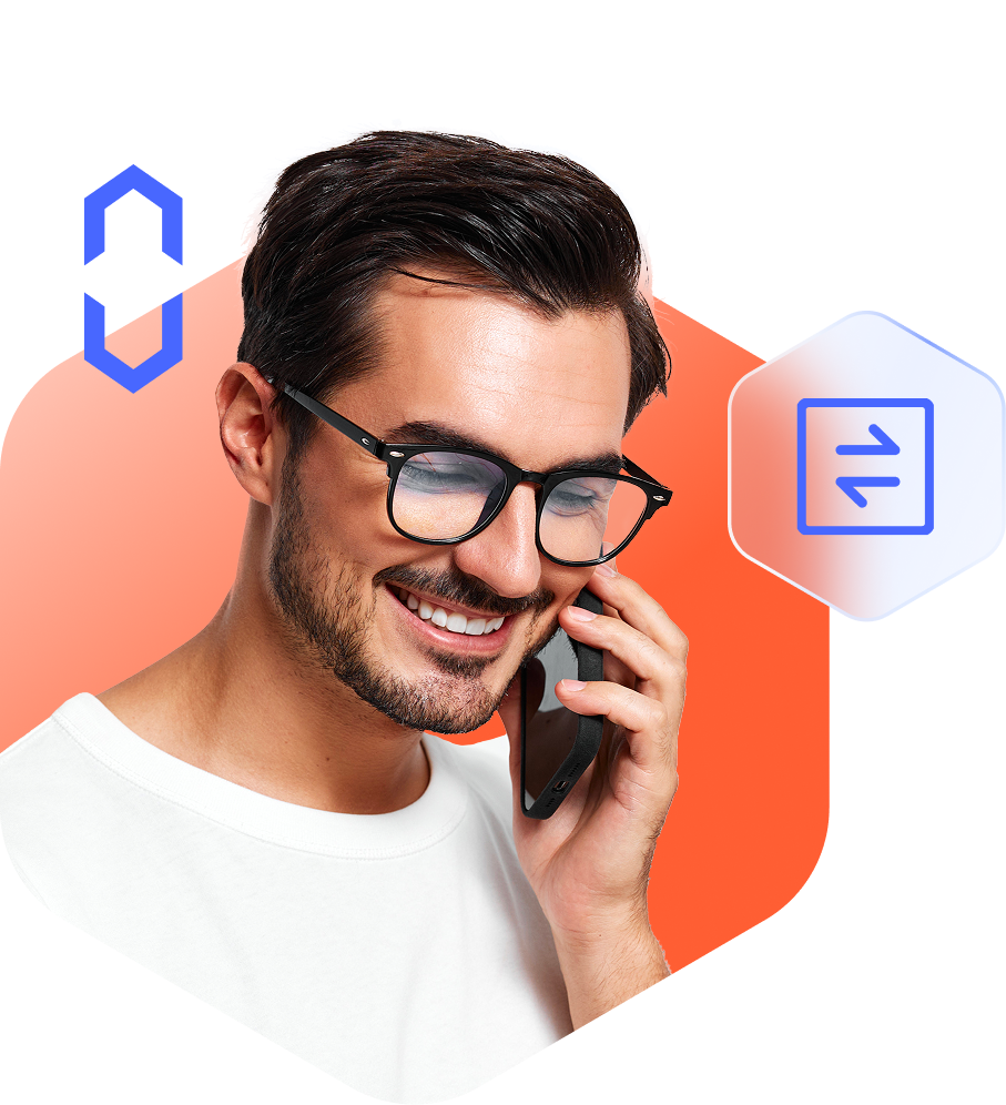 Customer service representative on phone with glasses